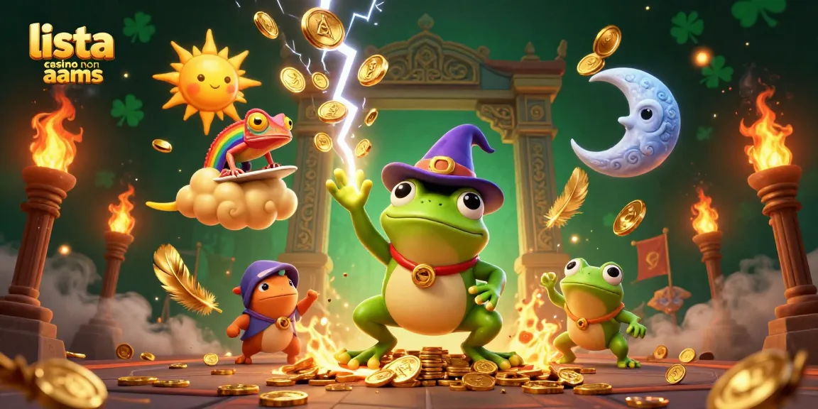 Scopri l'emozione della lista casino non AAMS con elementi di gioco vivaci e una scena fantasy animata.