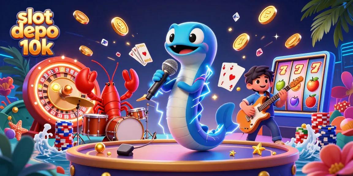 Experience the excitement of slot depo 10k with an energetic underwater casino scene featuring dynamic characters and vibrant gaming elements.