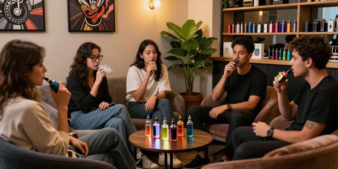 People enjoying their vaping experience together, showcasing the latest 電子菸主機 and flavors in a vibrant lounge.