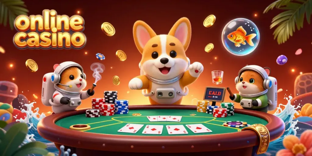 Experience the fun of an online casino with playful characters in a vibrant space setting.