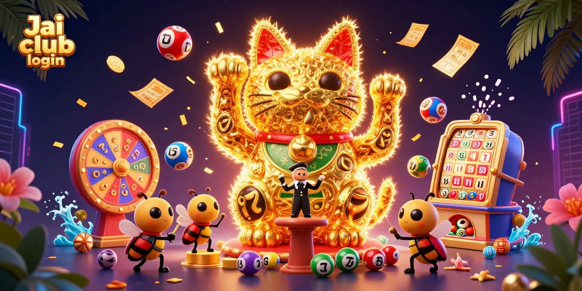 Engage with the vibrant Jai club login experience featuring a lucky cat and dynamic casino elements.