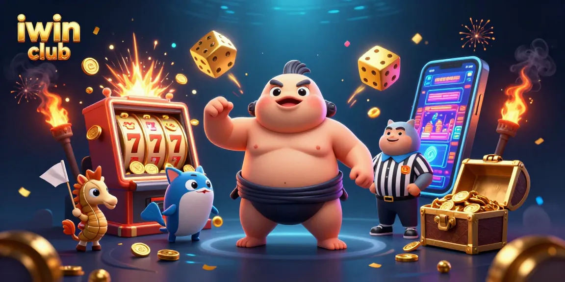Experience thrilling iwin club gaming with a cartoon fugu champion in an underwater jackpot scene.