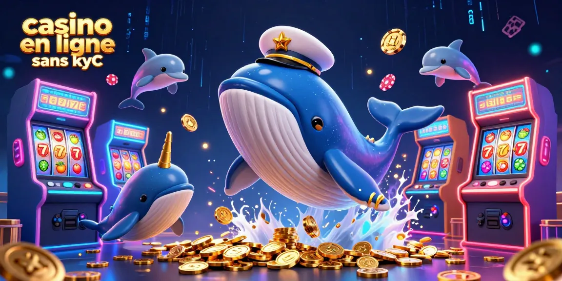 Jouez sur un casino en ligne sans KYC, illustré par une scène animée et dynamique avec une baleine géante et des dauphins.