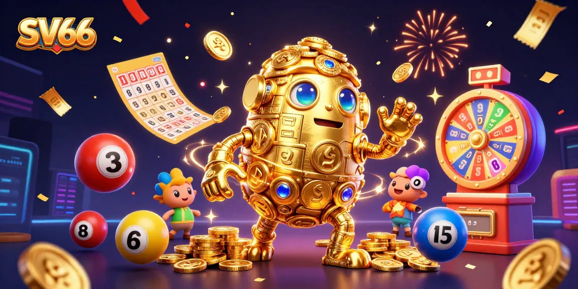 Engage with the dynamic SV66 casino experience featuring a golden golem surrounded by vibrant gaming elements.