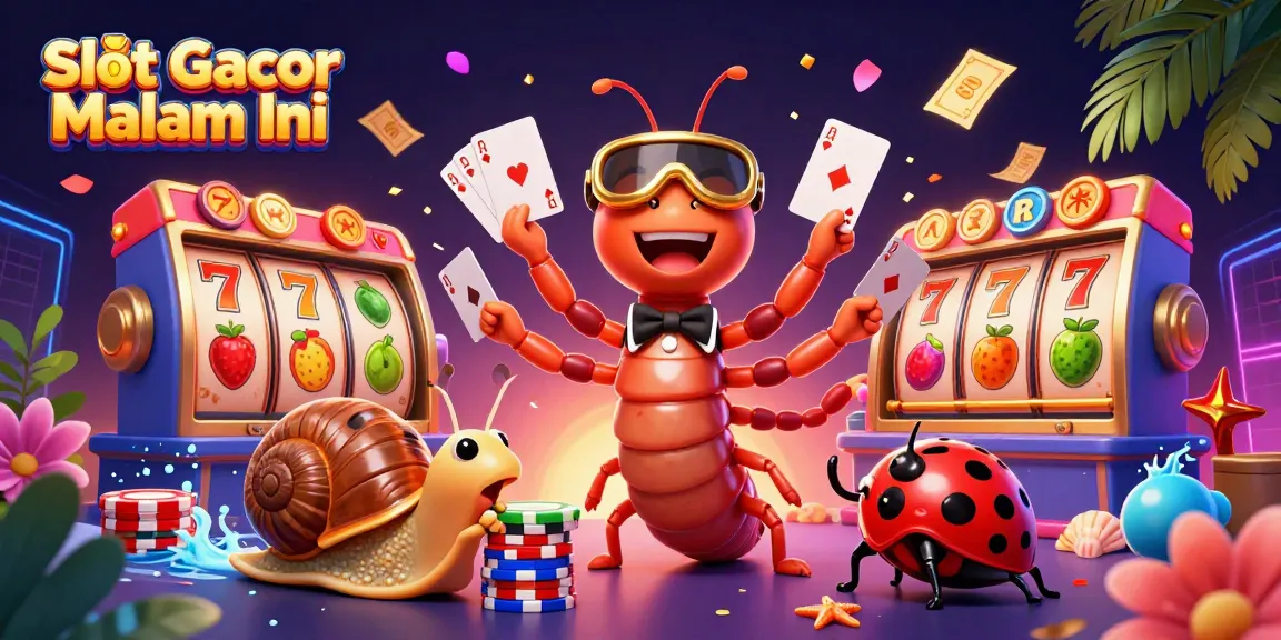 Experience Slot Gacor Malam Ini with a vibrant casino scene featuring a millipede dealer and a snail high-roller.