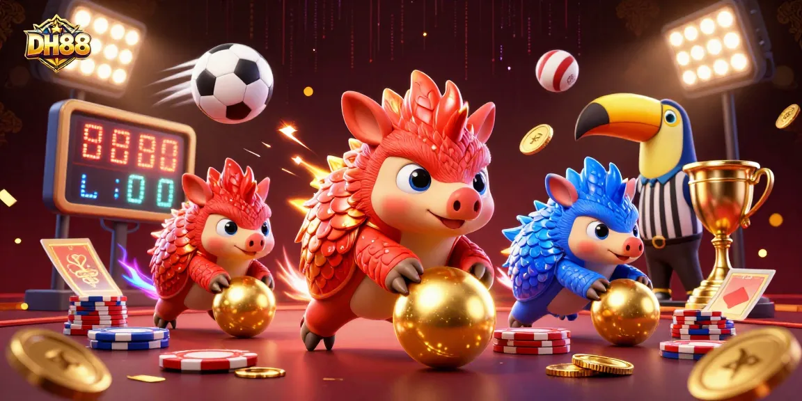 Experience thrilling games at DH88 as pangolins roll through poker chips, highlighting excitement and engagement.