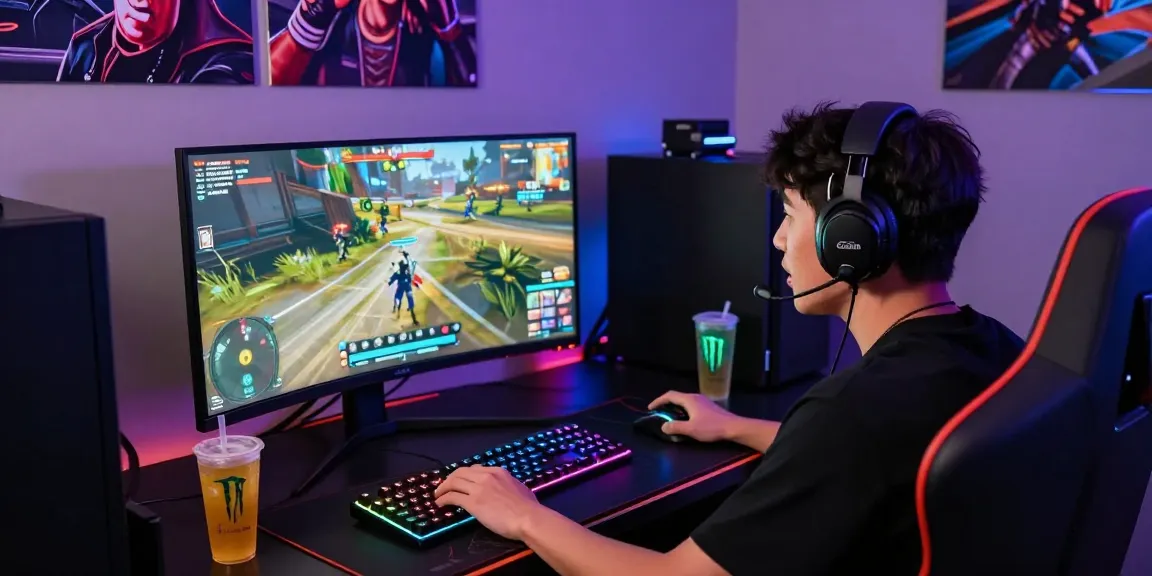 Gamer engaged in gameplay on NAGA2000 platform with vibrant setup and immersive atmosphere.